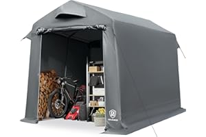 EVER ADVANCED Gerätehaus 9.8m³ Gerätezelt 190x230x225cm, 3000MM Wasserdichtes Geräteschuppen mit 2 Belüftungsöffnungen, Fahradgarage Fahrradschuppen Aufbewahrungsgarage Allzwecküberdachung, Grau