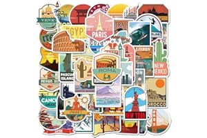 BRIC DODO 50Pcs Travel Map Country Stickers Laptop Car Scrapbook Phone Skateboard World City Tourist Vintage Travel Stickers Vinyl Waterproof Aesthetic Personalised Stickers for Teens Boys Girls Adults Children