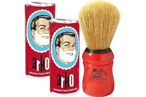 ARKO MEN The Shave Factory Wet Shaving Set – 2× Arko Shaving Soap Sticks & The Shave Factory Natural Boar Bristle Brush Made by Omega – Classic Red Handle