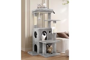 Globlazer Tiragraffi per Gatti Stabile con Grandi Base Grotta Imbottiti Piattaforma Peluche Giocattoli, Albero Tiragraffi Alto 127 cm per Grandi Gatti Anziani Riposare Giocare (FC50, Grigio Chiaro)
