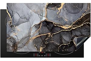 KitchenYeah© Cubre Vitrocerámica - Protector Vitroceramica Induccion 91x52 cm - Tapa Vitroceramica - Protector de Vitroceramica Marmolina - Abstracto - Oro - Gris