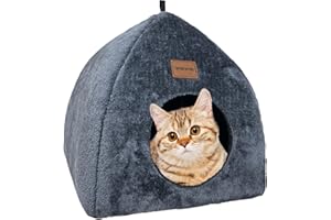 Whiwhi Jaskinia dla kota do wewnątrz, namiot dla kota z nadającą się do prania poduszką, miękki i puszysty domek dla kota, składany, wielofunkcyjne gniazdo dla kota, przenośna jaskinia dla kotów, 40 x