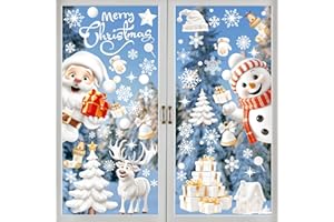 ‎CSHARE Weihnachten Fenstersticker,Cshare 3D Weihnachtsbäume Elch Schneemann Weihnachtsmann Schneeflocken PVC Fenster Abziehbild,Doppelseitige Stereo Static Aufkleber für Glas Fenster Shop Schule Dekoration