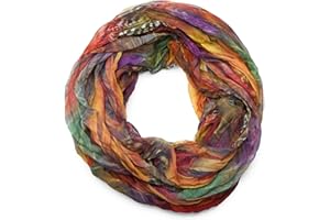 styleBREAKER patrón de la pluma del estilo del batik bufanda tubo de bucle, el desplome y la arruga, sedoso y ligero 01016064