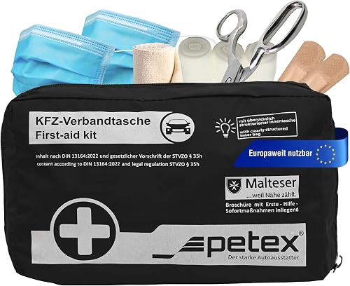 Petex 43930004 DIN 13164 Black Bandage Bag Contents