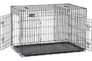 Feandrea Jaula para Perros Plegable con 2 Puertas, Separador, Bandeja Extraíble, 122 x 74,5 x 80,5 cm, XXL, Negro PPD48BK