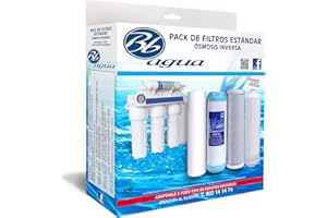 Pack de 4 Filtros ósmosis. Pack de Recambio de Filtros compuesto por 1 de Sedimentos, 1 de Carbón GAC, 1 de Carbón Block, 1 Post Filtro de Coco. Bbagua.