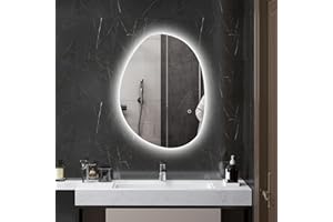 HOMCOM Miroir Salle de Bain avec éclairage LED 70 x 50 cm, Miroir Lumineux Mural asymétrique, Anti-buée, 3 Couleurs lumière, dimmable, mémoire, Interrupteur Tactile, Verre trempé, IP44, argenté