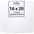 MILO | 16 x 20" 12 Pack Canvas Panels | Bulk Set of 12 16x20 inch Canvases Panel Boards for Painting | Ready to Paint Art Supplies White Blank Artist Board