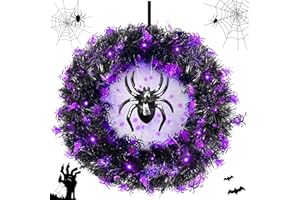 RDDAIPE Halloween Türkranz, Ø 34cm Kranz Mit Lichtdekoration - Spinnen Dekorations Kranz für Outdoor, Innen, Türdeko, Party, Wand und Fenster