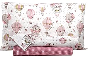 Smart Deco Home Completo letto lenzuola federe letto stampa fantasia 100% Cotone Made in Italy PIAZZA E MEZZA MONGOLFIERE ROSA