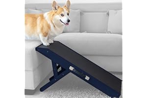 PRIORPET Rampa per Cani Piccoli o Grandi - Regolabile 18-53 cm - Per Letto e Divano - Legno di Betulla - La Piattaforma Si Collega Perfettamente - Rampa Pieghevole - Blu