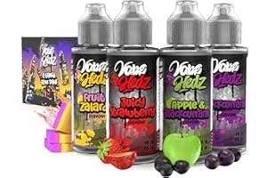 VAPE HEDZ Vape Juice No Nicotine – Four Pack Fruit E Liquid - 100 ml E Juice - Vape Fluid 70/30 Ratio - Vape Kit Gift for Men and Women - 400 ml Short Fill E Cigarette Vape Liquid - No Tar Or Tobacco
