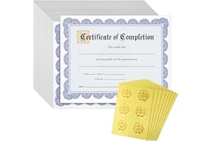 BEST PAPER GREETINGS Certificate of Completion Award and Seal Stickers (Blue, 8.5 x 11 in, 48-Pack)