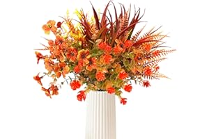 LUCKYCAO 8 Bündel Künstliche Herbstblumen 7 Stile gemischte Kunstblumen Herbst Deko, Wie Echt Autumn künstliche Pflanzen Herbst gefälschte Blumen Gras Farne für Garten Veranda Terrasse Autumn Tischdeko Dekor