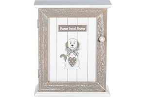SPOTTED DOG GIFT COMPANY - Armadietto Portachiavi da Parete con Motivo Cane e Scritta Home Sweet Home - Decorazione per l'ingresso con 6 Ganci in Legno - Grigio/Bianco