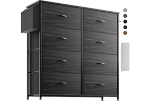 PURFINO Cassettiera in Tessuto - Cassettiere Stoffa con 8 Grandi Cassetti, Etichette, Tasca Laterale e Gancio per Soggiorno, Corridoio, Camera da Letto