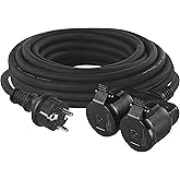 EMOS Extension cable IP44 15 m, 2 Schuko, waterproof, heat, shock, cold, 230 V 16 A 3680 W, rubber H05RR-F3G 1.5 mm&sup2;, outdoor