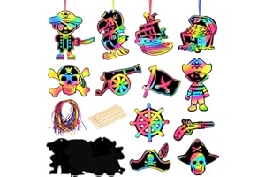 MONCAP 48 pièces pirates bricolage enfants pirates images à gratter enfants pirates papier à gratter pirates créatif bricolage pirates kit pour fille garçon fête pirate anniversaire enfant cadeau fête