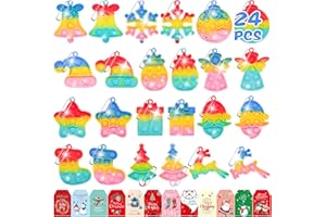 WONFELIE 24 Stück Weihnachts-Schlüsselanhänger Spielzeug, Pop Entspannt Geschenk, Set Geschenk mit 24 Weihnachtskarten, Dekoration auf dem Weihnachtsbaum, Kindergeburtstagsgeschenke Party Geschenke