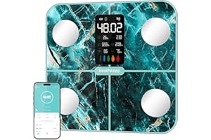 HEALTHKEEP Waga osobowa z tkanką tłuszczową i masą mięśniową, 15 danych, waga z analizą tkanki tłuszczowej, inteligentna waga z aplikacją, duży wyświetlacz, opalizująca zieleń marmurowa