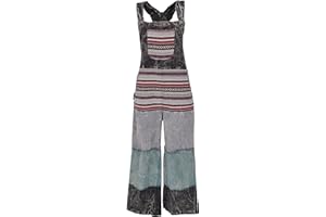 GURU SHOP Pantalones de peto de patchwork, estilo japonés, para mujer, de algodón, largos, ropa alternativa