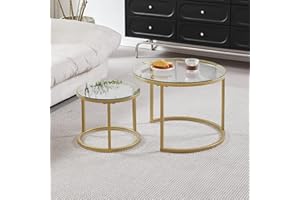 BenyLed Zestaw 2 okrągłych stołów kawowych, okrągły stolik boczny (stolik ze szkła hartowanego), stoliki kawowe, duże: 60 x 60 x 45 cm; mały: 40 x 40 x 35 cm