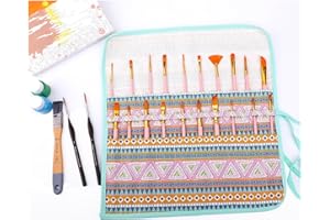 Amoyie Paint Brush Holders Case with 10pcs Artist Brushes, Women Painting Brushes Sets for Acrylic Watercolor Gouache Oil, Pink Style