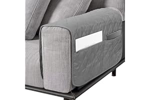 Srvillg Armrest Chair Cover, 1pc Grey Sofa Armrest Covers, Waterproof Armchair Covers with Pockets for Arms Recliner Chairs Sofas (Grey)