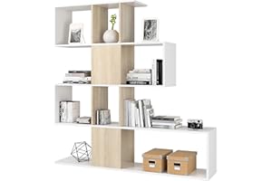 NAZUSA Azard, Zig-Zag, Libreria con 4 mensole, Bianco (Bianco/Beige), 145 x 29 x 145 cm