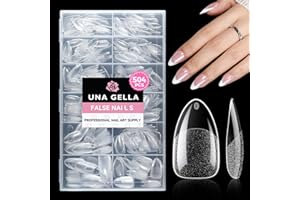 UNA GELLA Capsule Américaine Ongle Amande, 504 Pièces 12 Tailles Capsule Americaine Pointes Préformées en Gel Demi-Mat pour Ongles Acryliques, Faux Ongles Autocollants pour Extension et Art DIY