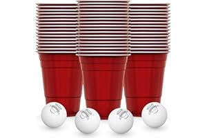 RedCupShop® Beer Pong Becher Set | 50 Red Cups (16oz/473ml) + 4 Bälle | Wiederverwendbar & spülmaschinenfest | Rote Partybecher für Spiele & Feiern