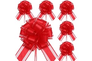 RONGZUBAT 6 Stück 17 cm Große Ziehschleifen Rote Geschenkschleifen mit Band Dekorative Schleifen zum Verzieren von Geschenken, Tüten & Hochzeitsdekoration Ideal für Geburtstag, Weihnachten, Valentinstag