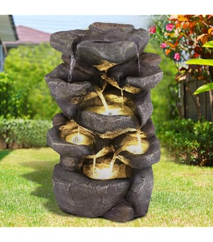 COSTWAY Houten fontein met waterpomp tuinfontein houten vat voor tuin