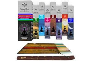 Simply Vedic 5 Elements 140 Sticks Incense Stick Premium Agarbatti with Burner Lasting 60 Minutes Each for Meditation, Yoga, Reiki, Healing, Aromatherapy Energy Cleansing (20 Sticks Pack X 7 Variants)