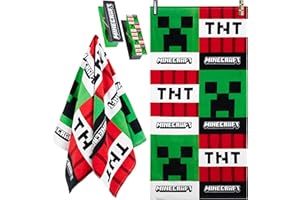 Minecraft Handtuch Kinder Teens 70x140cm mit 2 Clips Strandtuch Creeper TNT 100% Strandtücher Baumwolle Schnelltrocknend Duschtuch für Pool Urlaub
