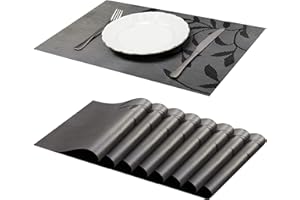 JJ JUJIN 45×30cm Set di 8 Tovagliette Americana Non-scivolose Lavabile in PVC Resistente al Calore Tovaglietta per Tavolo da Pranzo Nero