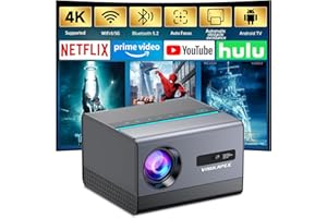 [Auto Focus & Built-in Apps] Smart Projector 4K Supported, Native 1080p, 1500 ANSI, 40,000 Lumens, WiFi 6, Bluetooth 5.2, HiFi Speakers, Android 12 TV - Ultimate Home Cinema from VISULAPEX U2