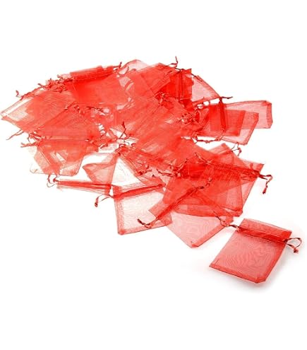 100 Sacchetti Portaconfetti In Tulle Rosso Con Bordo - Bomboniere Fai Da Te Per Matrimonio E Battesimo - 4