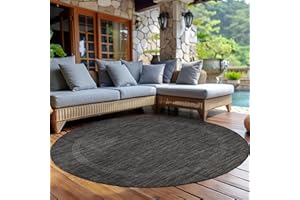 ‎CARPETTEX TEPPICH Outdoor Teppich Wetterfest Einfarbiges Design Terrasse Balkon Teppich Rund Küche Garten Sisal-Look Küchenteppich Läufer Flur, Größe: 200 cm Rund, Farbe: Schwarz