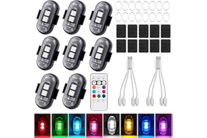Vautvis 8 Pièces LED sans Fil Voiture, LED pour Stroboscope Voiture sans Fil, 8 Couleurs Strobe Drone Light étanche avec Télécommande, pour Motos Voitures Rc Voitures Drones