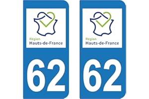 Supstick 2 Stickers Autocollant Plaque IMMATRICULATION DEPT 62 Hauts de France