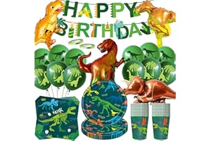 OMZSXK Dino Geburtstag Deko Set,80 Stück Dinosaurier Partygeschirr mit Große Dino Folienballon Partyzubehörset,Dinosaurier Pappteller Tassen Servietten banner Luftballon Jura Party Deko 20 Gäste