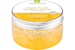 ‎GREENDOOR GREENDOOR Körperpeeling Sugar Scrub Aprikose Mango mit Provitamin A 230g, sanftes Zucker-Peeling ohne Farbstoffe Mikroplastik, Duschpeeling aus der Naturkosmetik Manufaktur, Body Scrub, Sauna-Zucker