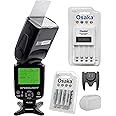 Osaka Camera Flash Speedlite Speedlight TT990 with 18-180 Manual Zooom for Nikon Sony Canon (See fig 2) All DSLR Camera with NI-MH HR06 4xAA 3000mAh Battery Ultra Fast Charger OSK-C903W LCD Charger