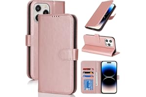 Zouzt Hülle für iPhone 14 Pro 6,1-Zoll, Stoßfestes PU Leder Handyhülle Lederhülle Klapphülle mit Kartenhalter und Standfunktion Flip Leather Wallet Phone Cover (Roségold)