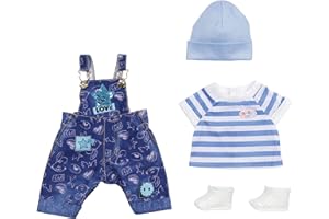 BABY born Deluxe Latzhose Set, Puppenbekleidung für 43 cm Puppen mit Shirt, Mütze und Schuhen, 829127 Zapf Creation