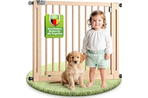 BOMI Baby Schutzgitter Treppe Miko PEFC geprüftes Buchenholz | Ohne Bohren | Gittertür aus Holz schwarz | Stabile Baby Schutzgitter Tür für Kindersicherheit | Treppen Türgitter | Breite: 87-95 cm