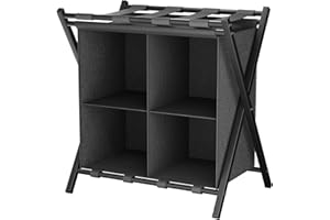 Huhote Kofferständer, Gepäckablage, Kofferständer Klappbar, Kofferstände mit Ablagefächern, Kofferbock Kofferablage, für Gästezimmer, Schlafzimmer, Hotel, für Reisegepäck (Schwarz)