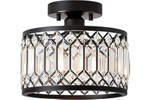 ‎VIKAEY Kristall Kronleuchter,Deckenleuchte Schwarz mit Kristall Schirm,Sockel E27 Deckenlampe,Moderne Lampe für Wohnzimmer Schlafzimmer Küche Flur Esszimmer 1-Light